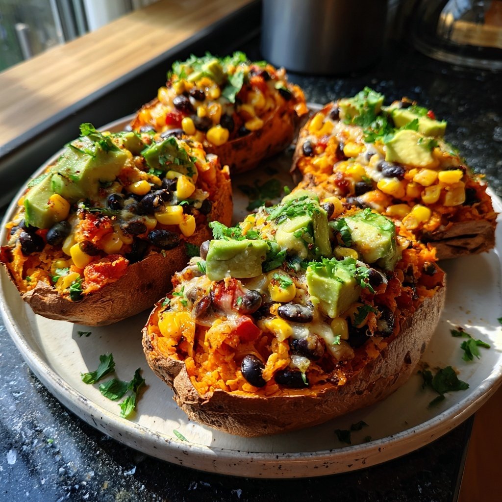 Baked Sweet Potato Veggie Boats