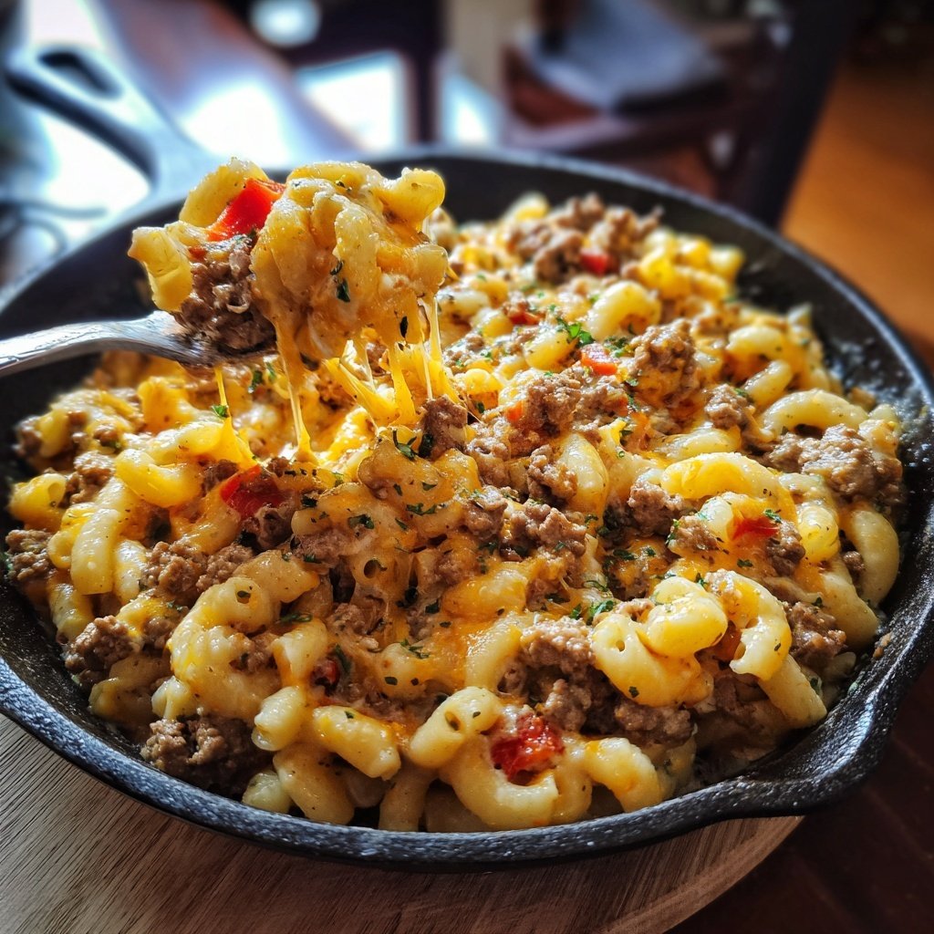 Hamburger Meat And Macaroni Skillet