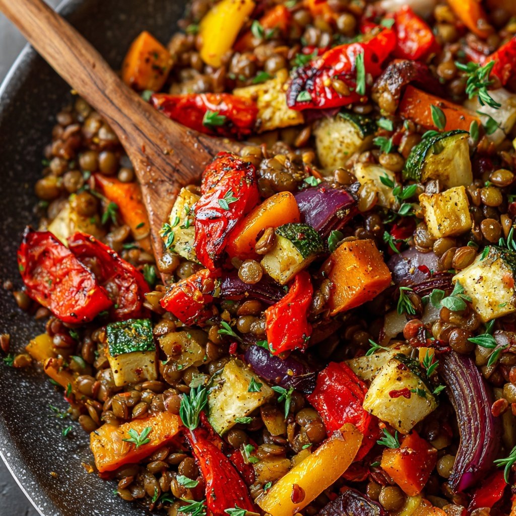 Roasted Veggie Lentil Skillet
